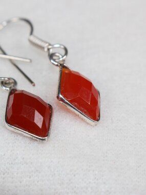 925 Sterling Silver Carnelian dangly earrings quartz semiprecious gemstone